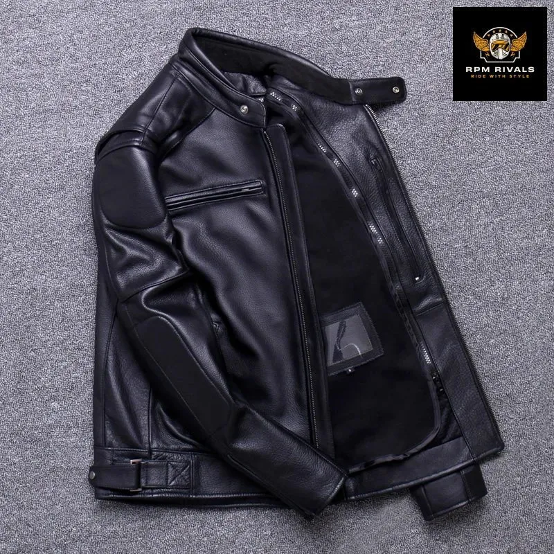 100% Genuine Leather Jacket Men Top Layer Cowhide Coats for Man Motorcycle Outwear Slim Stand Collar Fall  Jackets Trend