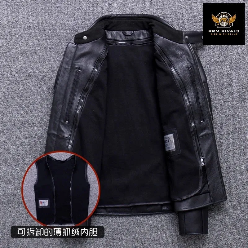 100% Genuine Leather Jacket Men Top Layer Cowhide Coats for Man Motorcycle Outwear Slim Stand Collar Fall  Jackets Trend