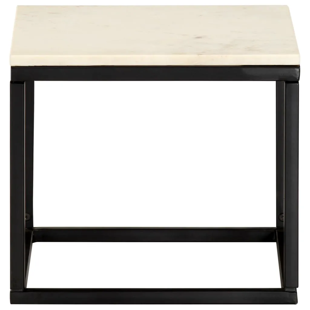 Coffee Table White 40x40x35 cm Real Stone with Marble Texture