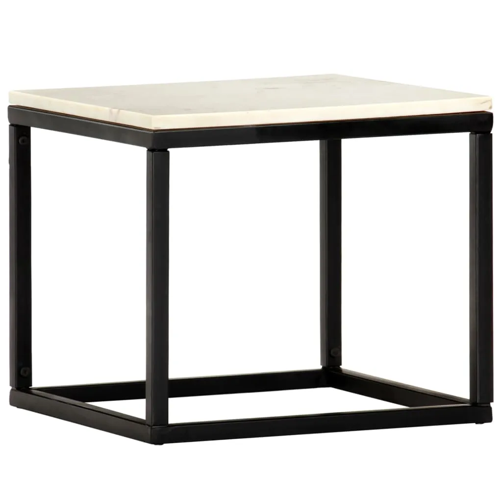 Coffee Table White 40x40x35 cm Real Stone with Marble Texture