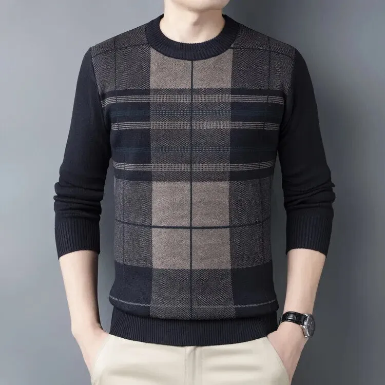 Men's Plaid Printing Pullover Sweater