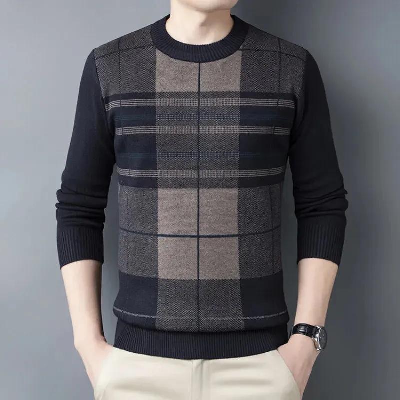 Men's Plaid Printing Pullover Sweater