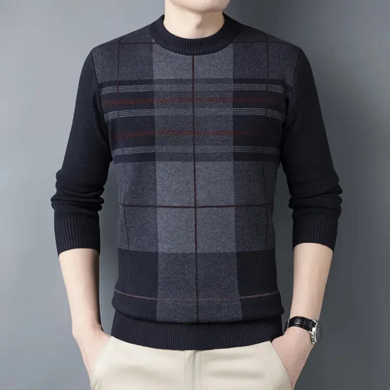 Men's Plaid Printing Pullover Sweater