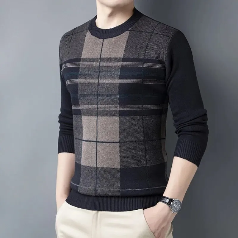 Men's Plaid Printing Pullover Sweater