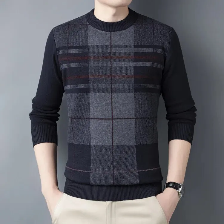 Men's Plaid Printing Pullover Sweater