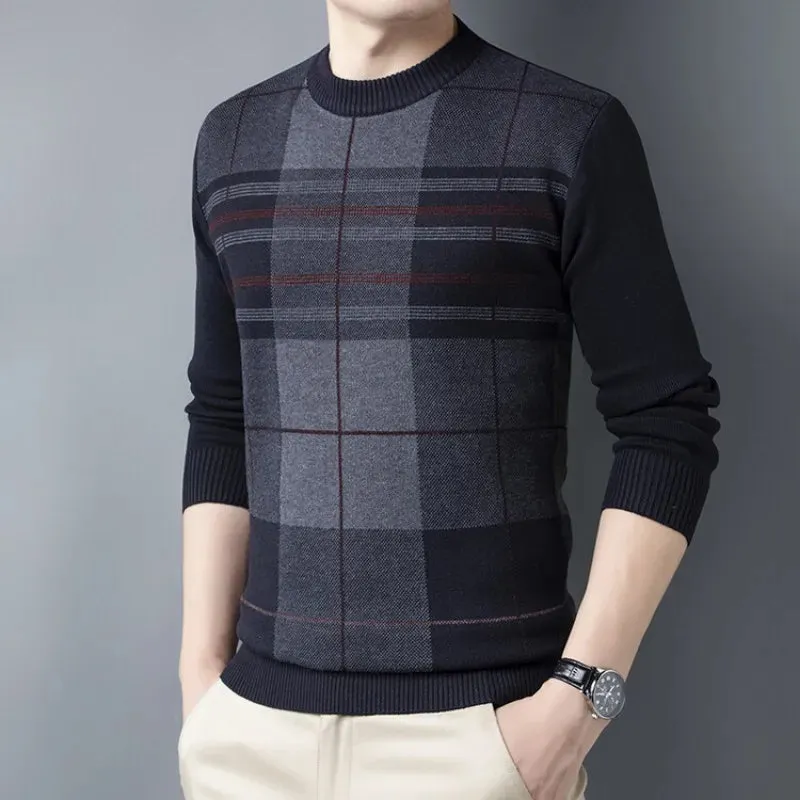 Men's Plaid Printing Pullover Sweater