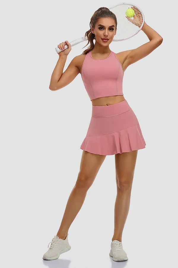 Pink 2 Piece Tennis Dresses for Women with Shorts and Pockets Golf Workout Outfits Skirts Sets