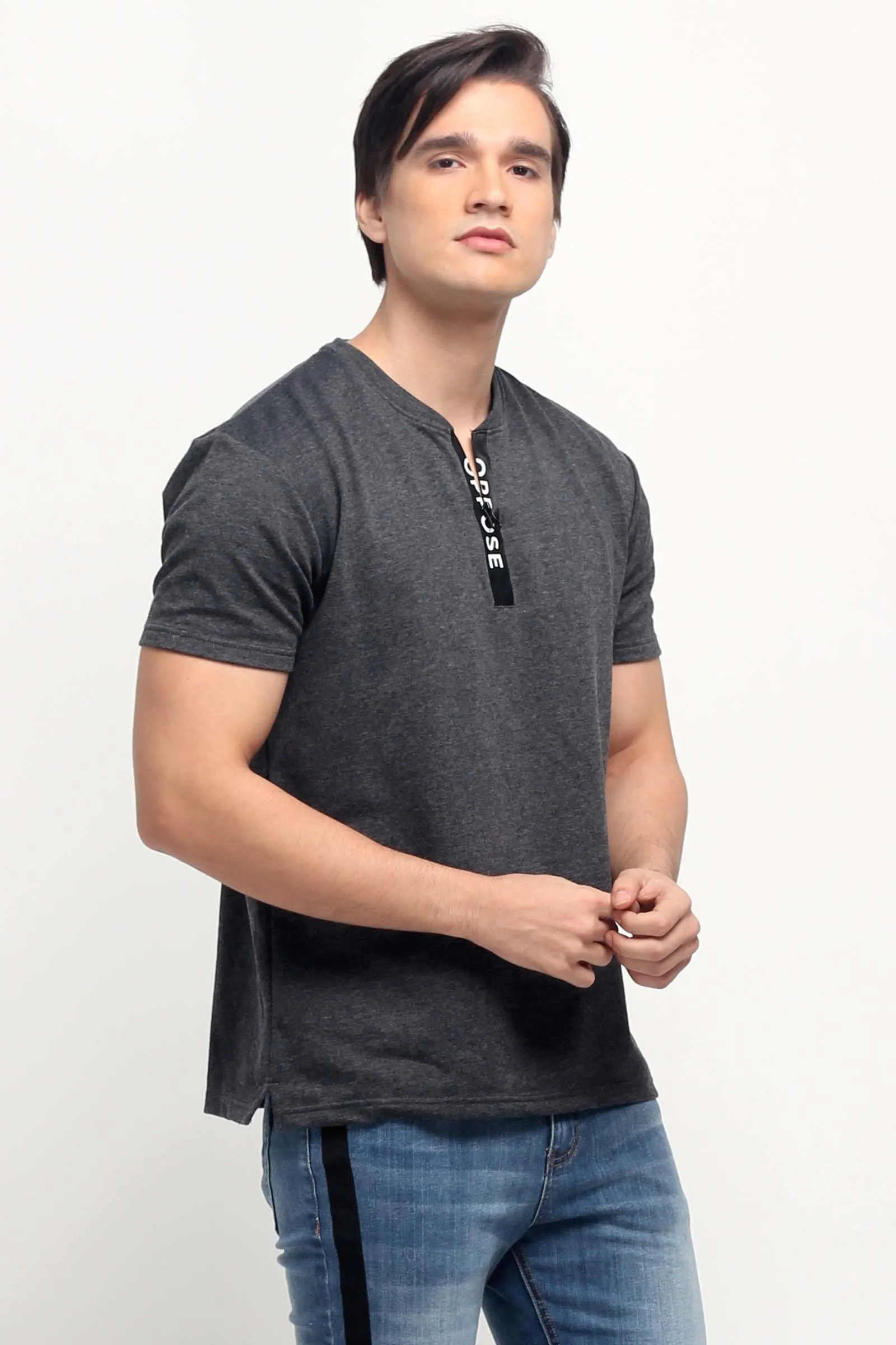 Relaxed Fit Tee With Zipper Detail