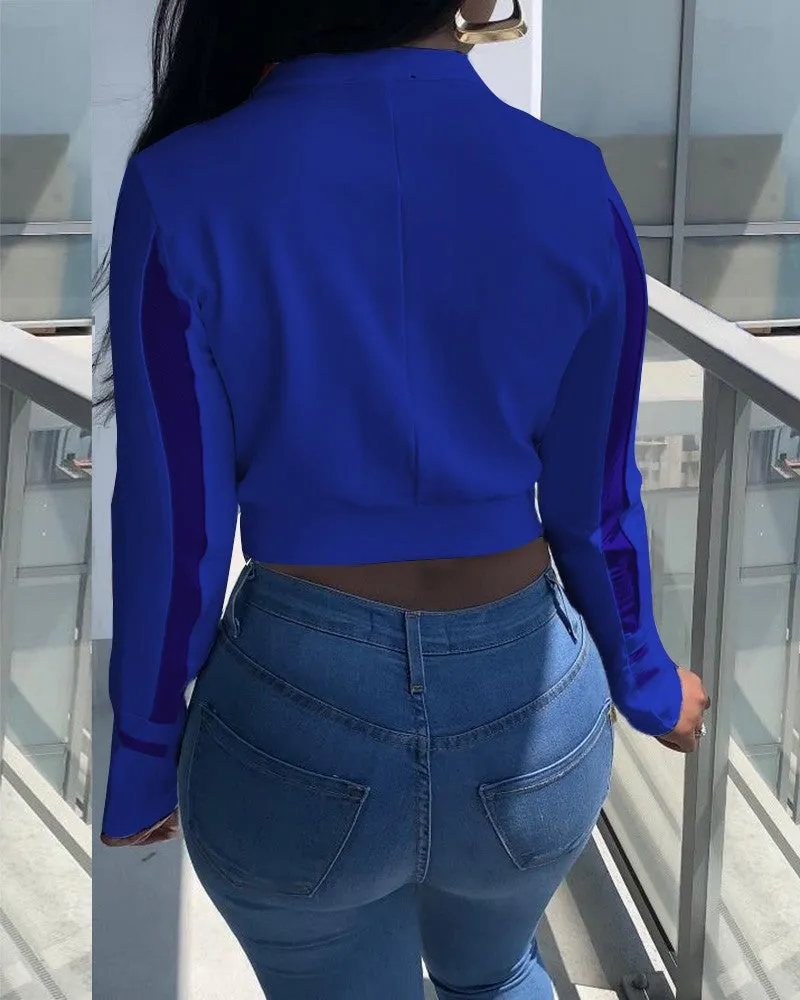 Sheer Mesh Zip Front Long Sleeve Crop Coat